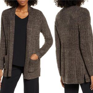 Barefoot Dreams Brown Cable Knit Fleece Cardigan Sweater Womens Size XS Textured